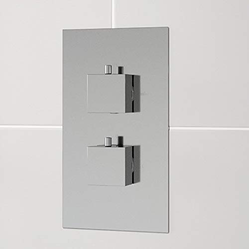Modern Concealed Shower Valve Thermostatic Square Controls Chrome Twin Outlet