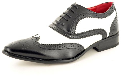 Herren Lederlook Spats Brogues Gatsby Schuhe, Schwarz - Schwarz - Größe: 43 EU