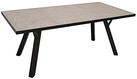 DEGAMO Gartentisch MANCIANO 90x180cm, Gestell Aluminium dunkelgrau, Tischplatte Glas in Keramikoptik hellgrau, wetterfest