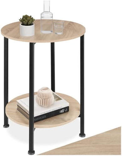 tectake® Beistelltisch rund, Beistelltisch Couch, Couchtisch mit Stauraum Ø 45 x 64 cm, Nachttisch Deko Schlafzimmer Möbel, Deko Wohnzimmer Möbel, Blumenhocker - Industrial Holz hell, Eiche Sonoma