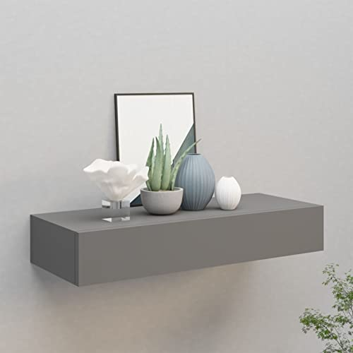 Gecheer Wand Schubladenregal Wandregal Mit Schublade Wandschrank Hängeschrank Hängeregal Grau 60x23,5x10 cm MDF