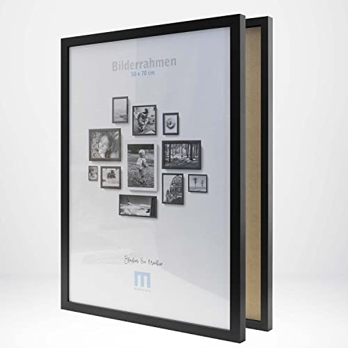 M MERCEO Bilderrahmen schwarz, für 50x70 große Fotos und Bilder, er eignet Sich als Tisch-Aufsteller und für die Wand, im Hochformat oder Querformat