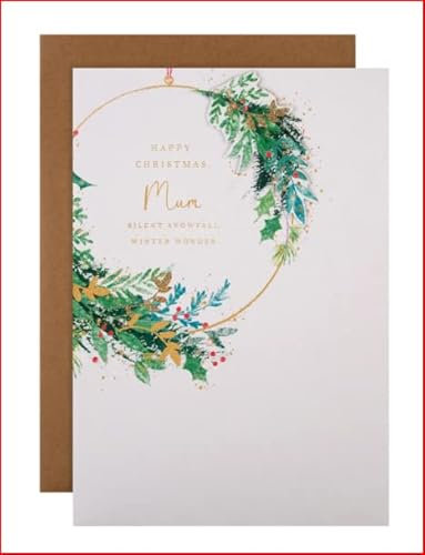 Weihnachtskarte für Mama – klassisches Kranz-Design mit 3D-Add-Ons und strukturierter Folie – Hallmark