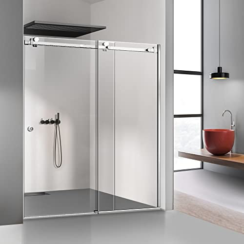 Glissando Inox Porte de douche coulissante 140 x 205 cm à partir de (140/150/160/170/180 x 205 cm), paroi de douche coulissante en verre transparent, 140 x 205 cm, droite)