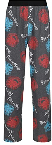 Återställda Rick and Morty loungebyxor för män – vuxna Rick and Morty pyjamas med rött och blått tryck, 100 % bomullspyjamas för myskläder nattkläder, Charcoal märgel, XXL