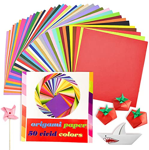 Carta per Origami, 100 fogli di fogli origami 50 colori origami paper 15x15 cm per adulti e principianti bambini con carta carta colorata artigianato e design principianti, arti fai da te e creazione