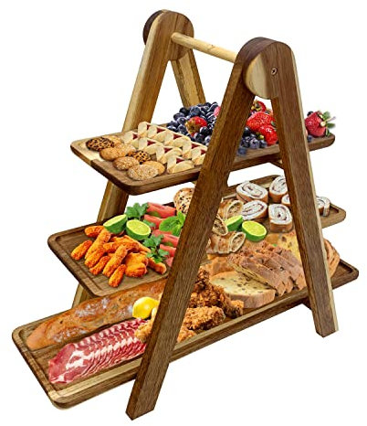 Bandeja de servir de madera de tres niveles; tablas de servir para entretenimiento; soporte para servir escalera; soporte para tabla de quesos
