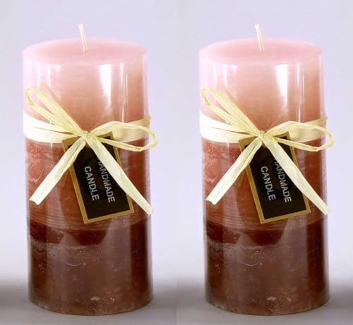 Stumpenkerze Premium Blending Colors Farbenmix 7x14 cm Echtwachskerze mit langer Brenndauer (Altrosa-Mix, 2)