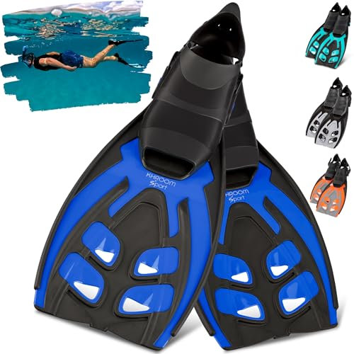 Khroom Flossen Erwachsene Gr. 36-47 - Hochwertig, Made in Italy, Schwimmflossen zum Schnorcheln & Tauchen, Unisex verstellbare Schnorchelflossen / Taucherflossen Damen & Herren (Blau-Schwarz, 36-41)
