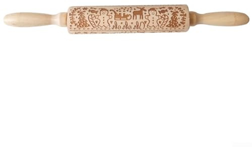 DAZZLEEX Mattarello, Mattarello di Natale, Goffratura Mattarello, Mattarello in legno stampato natalizio 35 cm di lunghezza, 4 cm di diametro resistente all'umidità Per Biscotti Natalizi Fai Da Te (D)