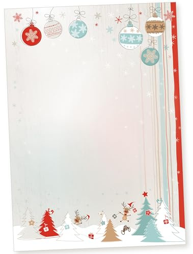 Joulujuhla 250 Blatt Briefpapier Weihnachten A4 | Einseitig bedrucktes Weihnachtsbriefpapier mit 90 g/qm, hochwertiges Offsetpapier, für alle Drucker geeignet