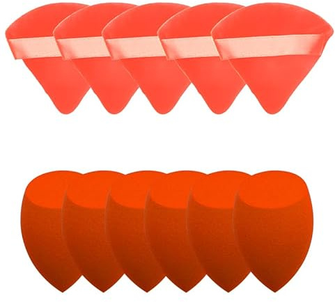 (5+5) Powder Puff Makeup Sponge Set Blender Beauty Face Triangle Cosmetic Puff,Makeup Dry & Wet Use Wedge Foundation Sponge Blender to Make Up Tools,Applicator Sponges,Beauty Gift Set (red)