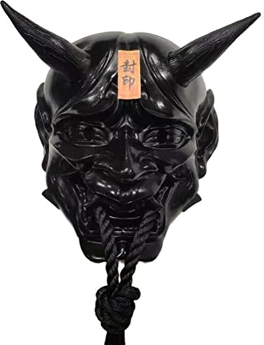 WBTY Samurai Oni Mask, Japanese Cosplay Resin Mask Anime Horror Ghost Face Mask for Halloween Cosplay Party Props (Resin black)