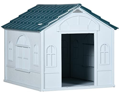 PawHut Weather-Resistant Dog House, Puppy Shelter for Medium Dogs - Blue