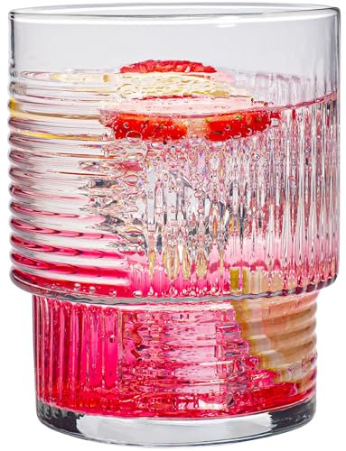 KONZEPT Lot de 6 verres striés transparents de 320 ml, idéaux pour le café glacé, les cocktails, les jus, passent au lave-vaisselle