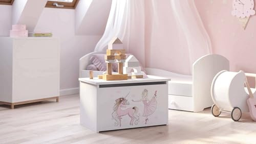 Dmora Baule Bialystok, Contenitore Multiuso, Cassapanca Multiuso, Box portaoggetti, 40x42 h73 cm, Bianco con Unicorno