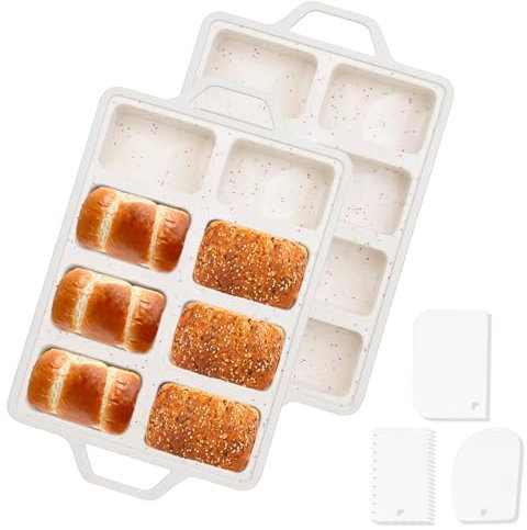 Dualshine Paquete de 2 mini moldes para pan, mini moldes de silicona antiadherente para hornear 8 cavidades pequeñas con marco reforzado de metal, para hornear mini pan, brownie, mantequilla (crema)