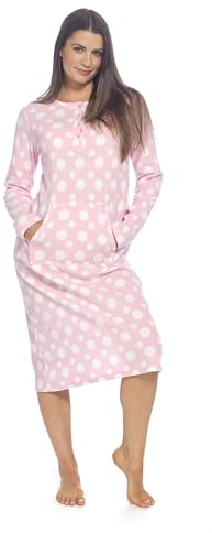 GM Apparel Camicia da notte invernale da donna a maniche lunghe, comoda camicia da notte in pile con apertura a bottone e tasche a marsupio, elegante e confortevole biancheria da notte da donna, Rosa
