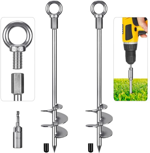 Dolibest Anclajes de Suelo, 46cm Anclaje de Tierra, Piquetas Camping Suelo Duro para Columpio/Camping/Tienda/Cobertizo/Perro/Cochera con Ojal Fijo, 2 Paquete