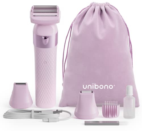 unibono 3-in-1 Electric Razor for Women,Dual-Foil Electric Shaver for Woman Face,Legs,Armpit,Rechargeable Bikini Trimmer,Intimate Shaver with Illumination,Public Hair Trimmer Women (Cold Pink)
