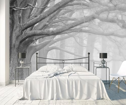 MIWEI Wallpaper Papier Peint Panoramique Les Bois Noir Et Blanc Rétro Papier Peint 3D Intissé Tapisserie Poster Chambre Salon Decoration Murale 400x280cm -Z2534