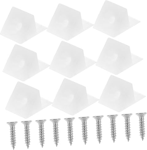 Plastic Shelf Clip Corner Bracket with Self-Tapping Screws, White | Angled Structure, Pointed Tail Design, , Secure Fastening, Easy Installation