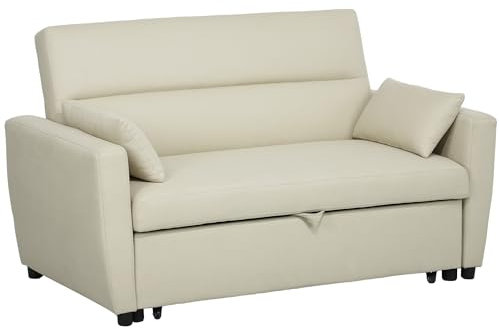 HOMCOM Schlafsofa, 2-Sitzer Sofa mit Schlaffunktion, Verstellbare Rückenlehne, Couch mit Kissen, Samtoptik, Schlafcouch für Wohnzimmer, Gästezimmer, Beige