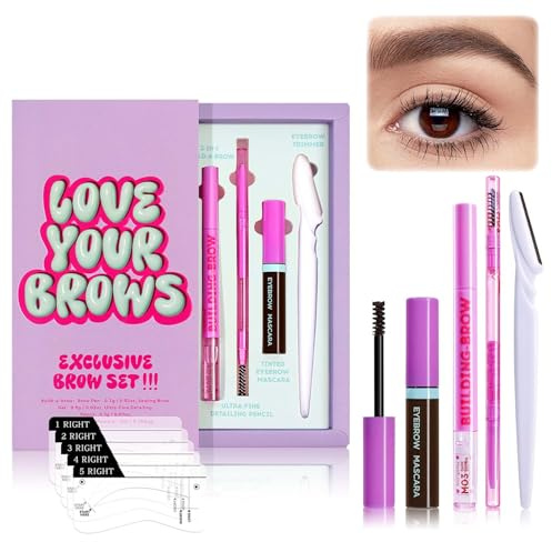 EONFAVE ögonmakeup-set, 5 stycken allt-i-1 sminkset för ögon, Eyerbrow sminkset, med ögonbrynspenna, ögonbrynsfärg, eyeliner, ögonbrynsstämpel och ögonbrynsformning, för perfekt gåva