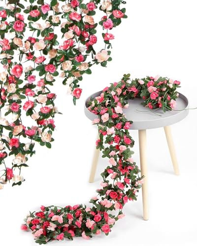 Evolpor 8 Pack Artificial Wisteria Vine Garland, Fake Hanging Flowers with Pink Roses, Artificial Flowers Garland for Decoration, Wedding Arch, Bedroom Wall, Party Backdrop (2.4m)