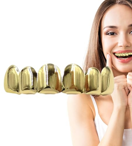 Hip Hop Hosenträger, Grillz Glänzende Zahnkappen, Verkupferte Zahnkappen Party für Cosplay-Kostüme, tragbare Geschenke für Weihnachten Mund Grillz