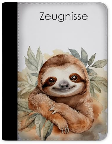 CreaDesign Zeugnismappe A4 für Kinder – Faultier – Dokumentenmappe mit 10 Klarsichthüllen