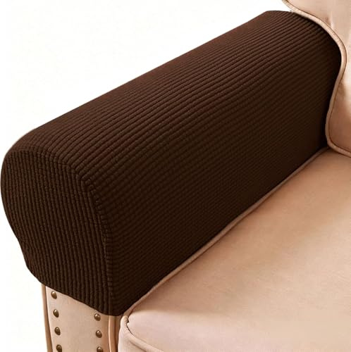 PBIEHSR Sofa Couch Arm Chair Covers, Armrest Armchair Covers Stretch Recliner Slipcovers, Set of 2 (Chocolate)