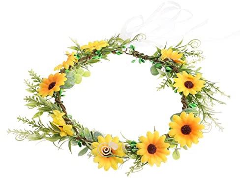 minkissy Blumenhaarreif Für Mädchen Brautstirnband Mit Schleife Haarschmuck Für Hochzeit Blumenkranz Aus Künstlichen Blüten Haarreif Für Besondere Anlässe