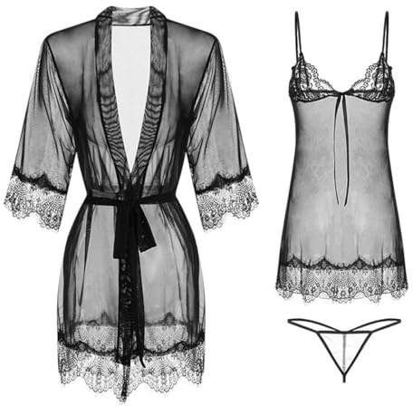 EOYVAIL Baby Dolls & Negligees für Damen,2pcs Dessous Frauen sehen durch Verführung Halfter Set Spitze Nachthemd Nachthemd
