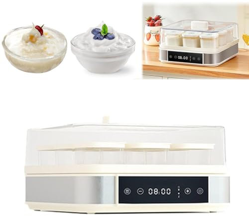 YLANMEI Yogurtera automática Digital con Control de Temperatura y Tiempo Ajustables, 9 frascos Vidrio, máquina para Hacer Yogur Acero Inoxidable el hogar, orgánico, Queso, natto