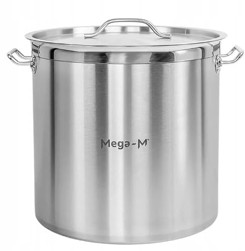 Mega-M Olla GRANDE inducción de acero inoxidable AISI 443 con tapa PRO cocina cerámica, eléctrica, gas, inducción, asas sin calor, tapa incluida (50 L)