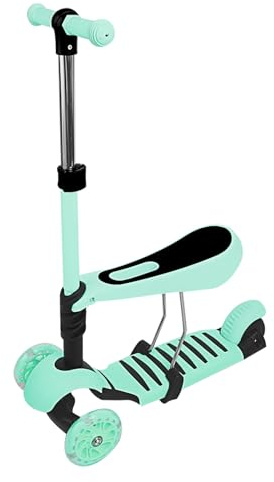 Patinete con asiento 3 en 1, 3 ruedas, bandeja antideslizante LED, patinete triciclo ajustable en altura, patinete infantil para niños de 18 meses a 8 años (Verde)