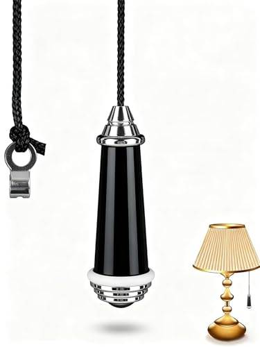 DWUENT Bathroom Light Pull Cord Switch - Black Stainless Steel, 150cm Extended Cord, 1.7cm/2.7cm Size with Baking Paint Finish & Black Rope