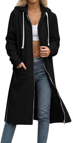 Sweatshirts longs pour femmes UK avec fermeture éclair et poches, vestes en polaire entièrement zippées pour femmes, cardigans longs, tuniques avec fentes latérales, pulls oversized, manteaux longues
