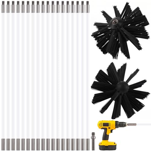 Alipis Chimney Cleaning Brush Kit: 18 Pcs Flexible Nylon Rods with 2 Brush Heads - Duct Vent Cleaning Tools for Fireplace Dryer Vent Sewage Pipe Hood