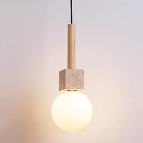 Lampada a Sospensione in Pietra Naturale e Legno, Lampada a Sospensione in Vetro lattiginoso, Lampada a Sospensione Vintage Wabi-Sabi con Base G9 per Isola Cucina, Sala da Pranzo, Camera da Letto, Fa