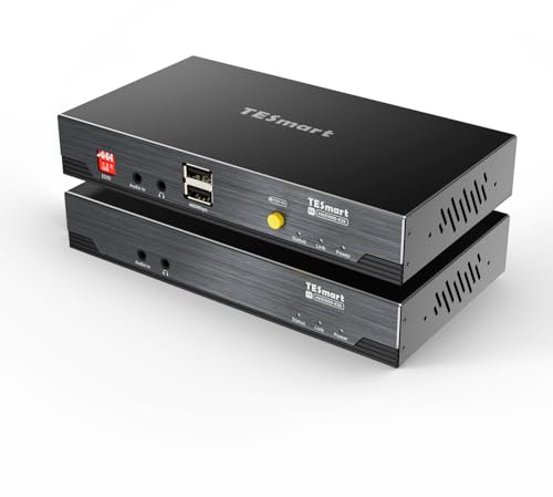 TESmart HDMI 4K@30Hz KVM-Extender HKE10SS-E25, Kabel bis zu 100 m, Full HD 4K30 (TX+RX) Extender, EDID, verlustfreie Übertragung, bidirektionale Audioübertragung, IR
