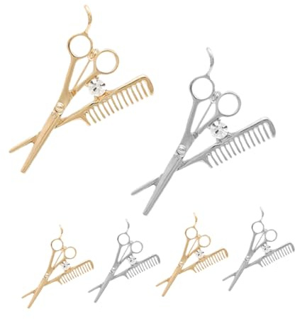 TEHAUX 6 Stück Friseurbroschen Schere und Kamm aus Zinklegierung mit Kristall Strasssteinen Vielseitiges Anstecknadel für Anzug Mantel und Tasche Elegantes Herren Accessoire