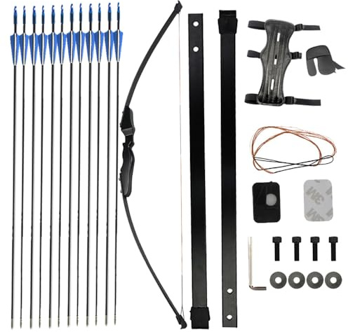 FQH 55 Inch 40lbs Recurve Bow and Arrow Set - Archery Longbow for Beginners, Hunting & Target Practice with Fiberglass Arrows