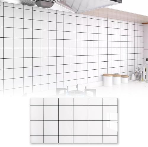 DKPLOE PVC Wandpaneele Marmoroptik Verdickt Fliesenspiegel Selbstklebend KüChe Selbstklebende RüCkseite Starke Haftung Einfache Anwendung Geeignet füR Bad KüChe Und Dusche(White-E,90sheets)