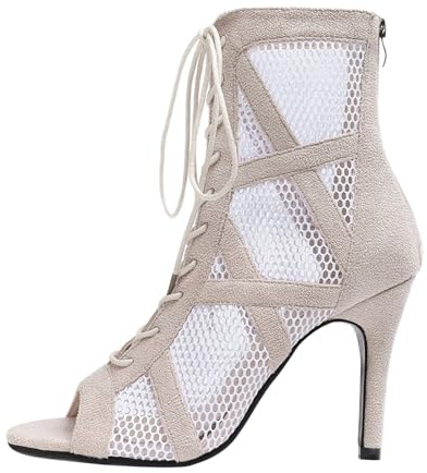 Tacones de baile para mujer, zapatos de baile con tiras de malla, elegantes sandalias de gladiador con puntera abierta, botines de tacón alto con cordones, botines sexis de aguja transpirables para
