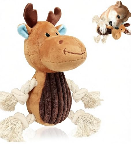 Hundespielzeug Hunde Spielzeug Quietschend Plüsch Kuscheltier für Hunde Welpenspielzeug Robust Intelligenzspielzeug für Welpe Kleine Große Hunde (Elch)