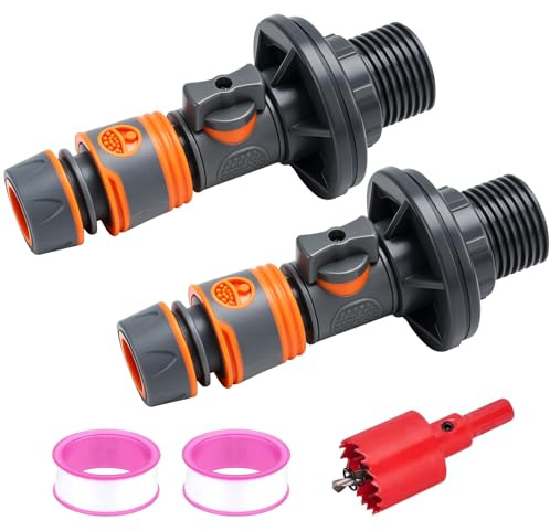 GMMG Pasacables para depósito de lluvia, paso del depósito con llave de paso, rosca exterior de 3/4 pulgadas x 16 mm y conector rápido para depósitos de agua, tanques de agua (2 unidades)