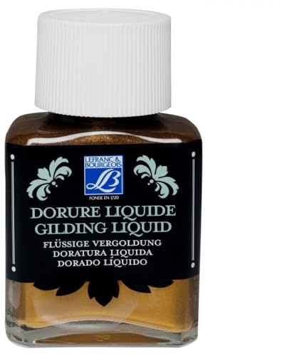 Lefranc Bourgeois 350415 flüssige Vergoldung für Dekoration, schillernde Metallfarben mit hoher Deckkraft, wasserfest & wetterbeständig, 75ml Flasche - Florentiner Gold