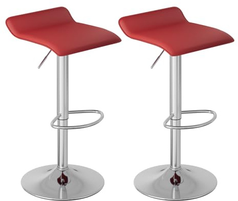 WOLTU Barstolar Set om 2, höjdjusterbar barstol, 360° roterande bistropall med fotstöd, gjord av konstläder och metall, för bar, kök, disk, café, Bordeaux + Silver